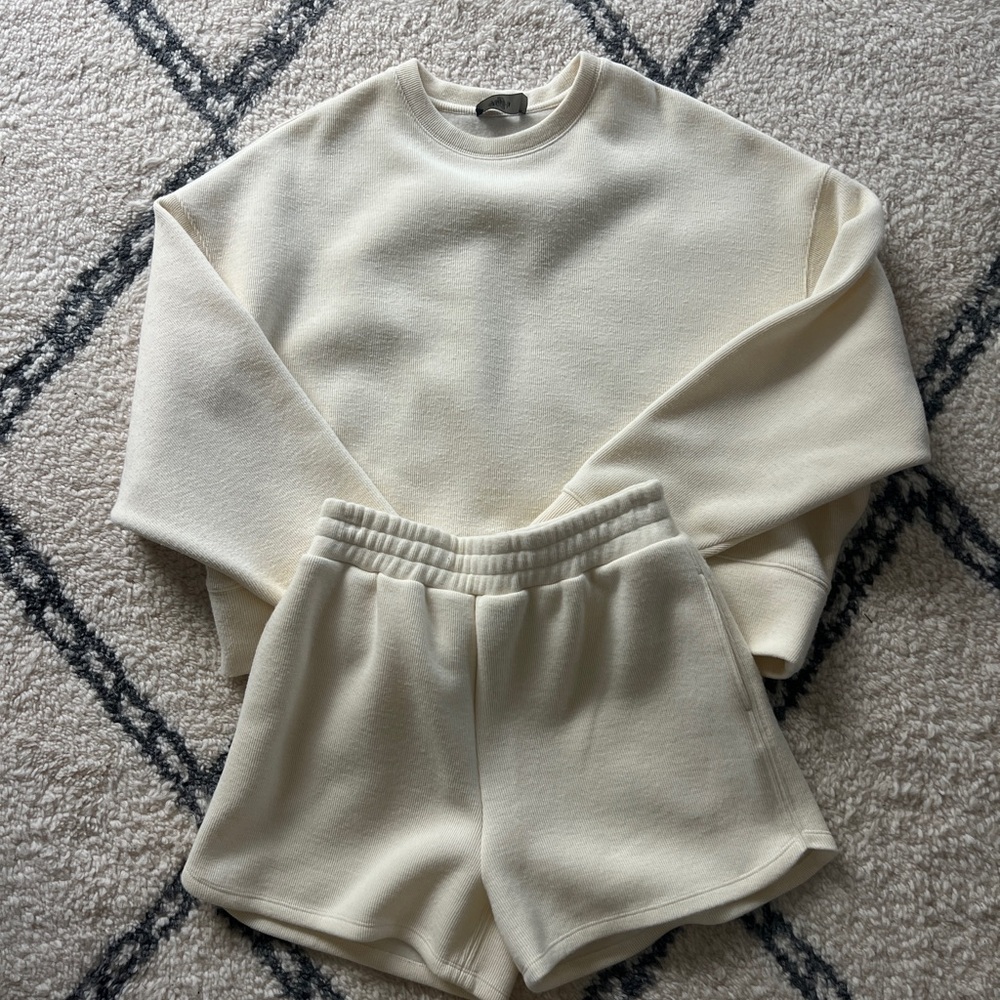 Cream Sweatshirt and Shorts Set